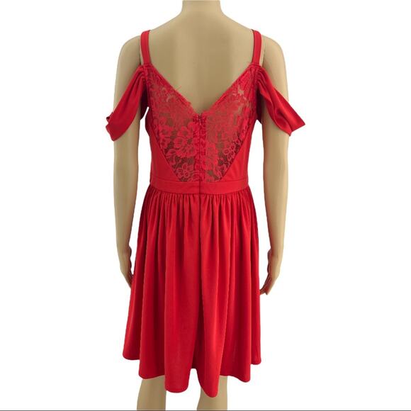 ASOS US 10 NWT Red Lace Back Cold Shoulder Mini A Line Skater Dress - Picture 3 of 7